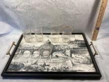 Vintage Serving Tray With Glasses & Boopie Coaster