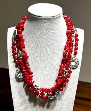 Premier Design Tripple Strand Red Coral Necklace