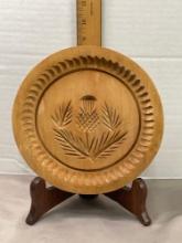 Vintage Wood Shortbread Mold Thistles