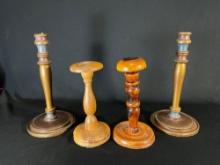 Pair of wooden candle stick holders