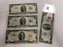 1976 $2 Note w/Bicentennial Stamp & (3) 1953 $2 Notes