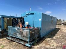 24' X 8' X 8' DOGHOUSE W/ BENCH STORAGE, LOCKERS, DESK, 8' X 5' OUTDOOR STORAGE, MTD ON 30' X 8' SKI