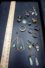 Pendants, Rings, Earrings, Turquoise - All Marked Sterling