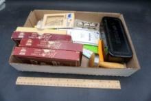 Stamp, Yardstick Compass, Six Strand Floss Boxes Needles & Fabric Folders