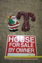 Christmas Tinsel & Sign "House For Sale By Owner"