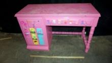 Wooden Desk Painted Pink W/ Decals - Needs To Be Picked Up 6/6