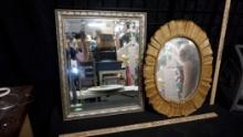 Framed Mirror & Framed Golden Colored Oval Mirror
