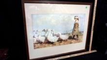 Framed Picture Of Girl W/ Geese By James Guthrie - Needs To Be Picked Up 6/10