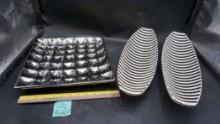 Heavy Metal Tray & 2 Matching Striped Trays