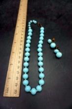 Blue Glass Necklace & Earrings