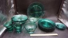Green Glass Dish Set