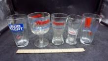 5 Beer Glasses - Bud Light, Hamm'S & Michelob Ultra