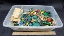 Plastic Tub W/ Toy Figurines & Cannon