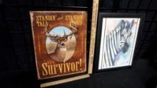 "I'M A Survivor" Metal Sign & Framed Zebra Drawing