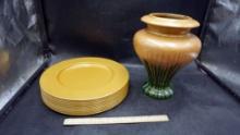 Vase & Golden Colored Charger Plates