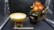Footed Decorative Bowl & Potted Faux Flower
