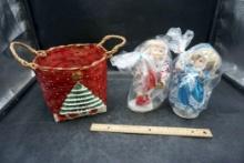 Christmas Basket & 2 Dolls