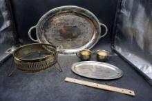 Silver-Plated Platter, Tray, Cups & Holder