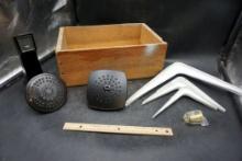 Wooden Crate, Delta Shower Head, Shelf Brackets,Connector Piece