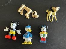 5 Small Rubber Disney Figures 1960 Toys Mickey, Minnie, Bambi, Pluto and Donald Duck Walt Disney Pro