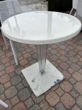 27.25" Round x 29"H White Resin Outdoor Table Clear Plexiglas Square Metal BaseÂ