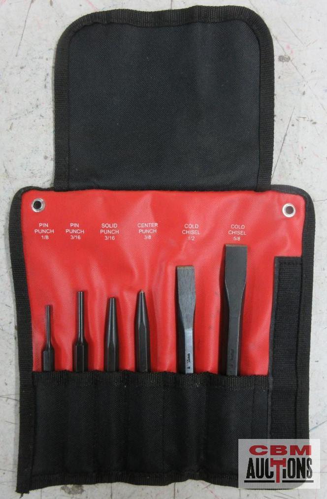 Mayhew 61005 6pc Punch & Chisel Set... 1/8" & 3/16" Pin Punch... 3/16" Solid Punch 3/8" Center Punch