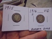 1915 & 1916 S Mint Silver Barber Dimes