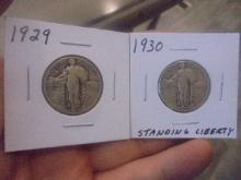 1929 & 1930 Silver Standing Liberty Quarters