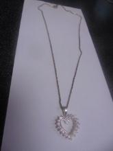 Ladies 15in Sterling Silver Necklace & Heart Pendant w/ Stones