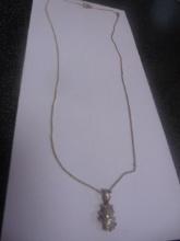 Ladies 18in Sterling Silver Necklace & Pendant w/ Large Stone