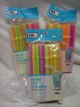 3 Packs of 125 Neon Flex Straws