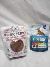 2 Bags of Dog Treats- 1 Pork Jerky, 1 Hickory Smoked