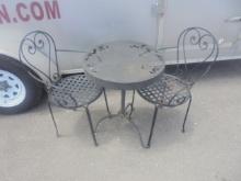 Metal Patio Bistro Table & 2 Matching Chairs
