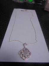 Ladies 18in Sterling Silver Necklace & Pendant w/ Stones