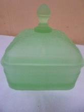 Vintage Indiana Tiara Frosted Green Honey Bee Hive Covered Candy Dish