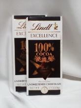 2 Lindt Excellence Collection 3.5oz Bars- 100% Cocoa Unsweetened Choc.