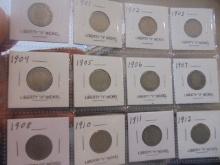 Group of 12 Assorted Date Liberty "V" Nickel