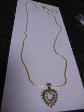 Beautiful Ladies 24K Over Sterling Silver Necklace & Heart Pendant w/ Stones
