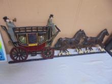 2pc Vintage Cast Aluminum Horse Drawn Carriage Wall Art