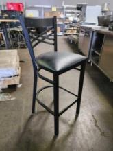 Black Metal Bar Stools with Black Upholstered Seat Cushions