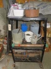 Metal Rolling Cart & contents, Boxes of Misc.