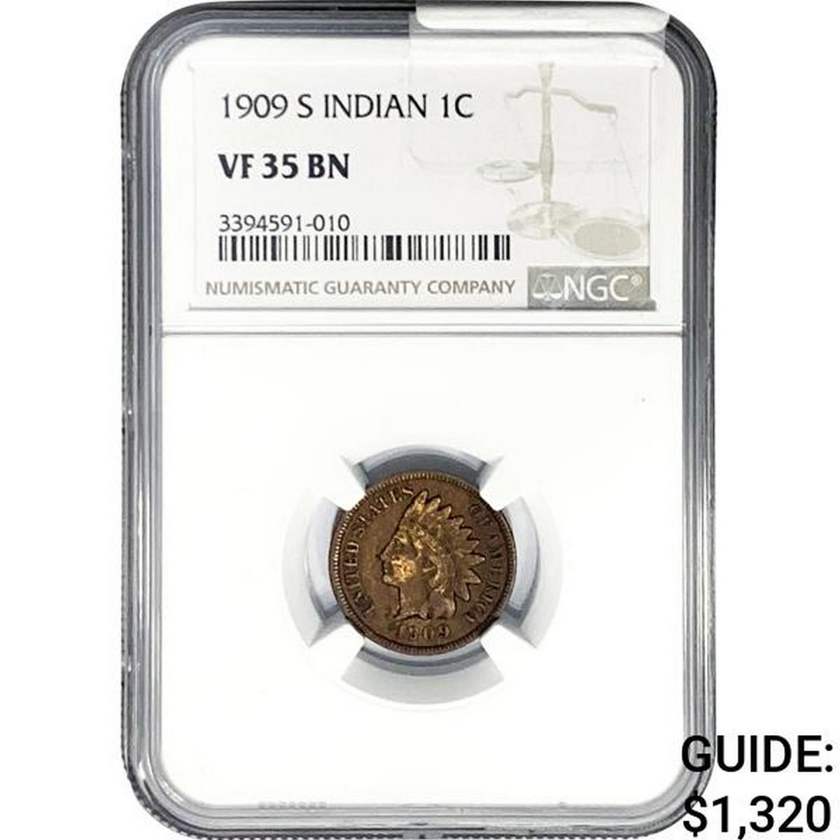 1909-S Indian Head Cent NGC VF35 BN