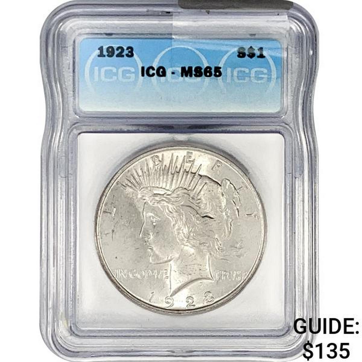 1923 Silver Peace Dollar ICG MS65