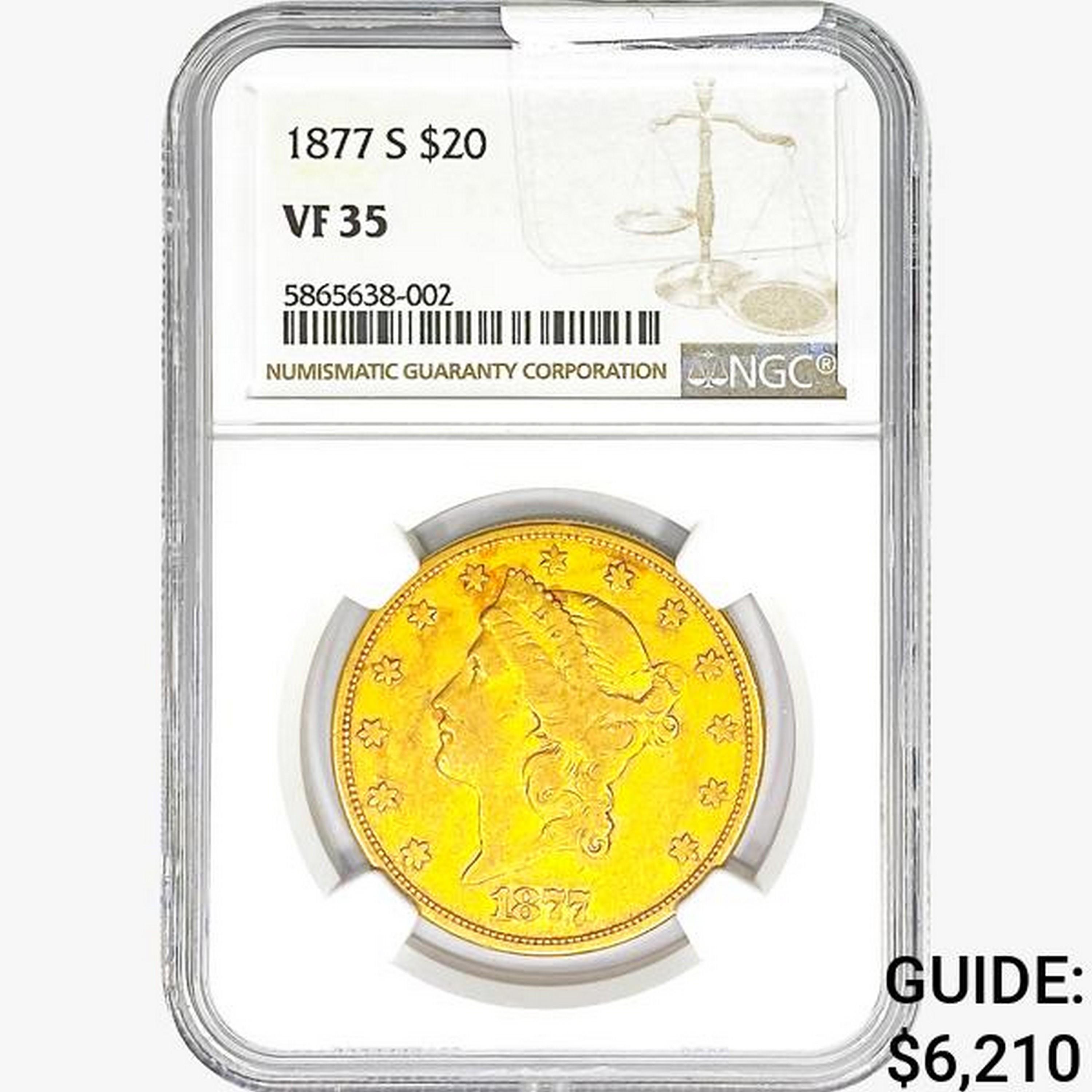 1877-S $20 Gold Double Eagle NGC VF35