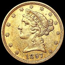 1897 $5 Gold Half Eagle CLOSELY UNCIRCULATED