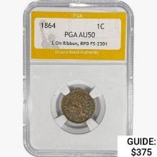 1864 Indian Head Cent PGA AU50 L On Ribbon RPD FS-