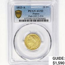 1813-A France 20 Francs .19oz. Gold PCGS AU53 Gad-