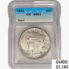 1921 Silver Peace Dollar ICG MS62