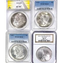 1881-2006 [4] US Silver Dollars AU/MS