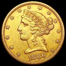 1886-S $5 Gold Half Eagle CLOSELY UNCIRCULATED